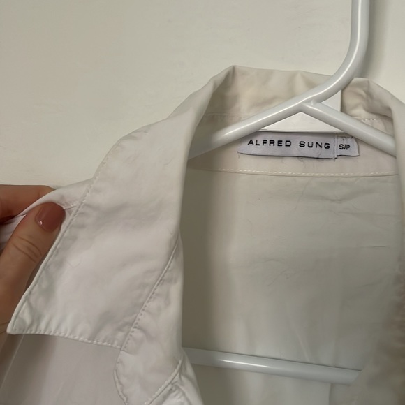 ALFRED SUNG luxe white button up shirt S - Picture 2 of 4